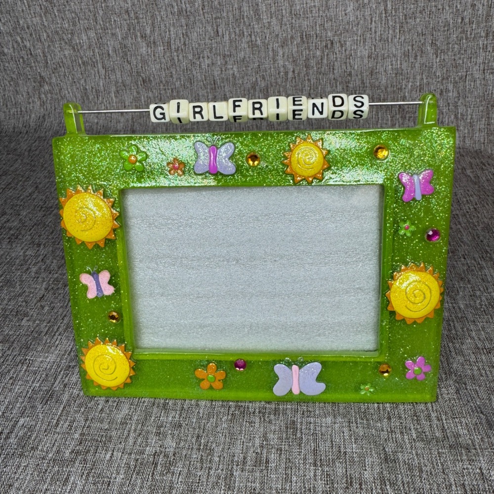 Russ Berrie Girlfriends Picture Frame Y2K Glitter Green Butterfly Sun